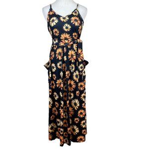 Patpat Midi Dress M Sunflower Sleeveless Pockets‎ Summer Black Orange Belted New